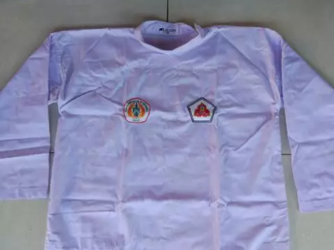 Home sakral/seragam psht baju celana pencak silat psht kancing plus sabuk hitam seri fazza light (mengkilat) (salin)